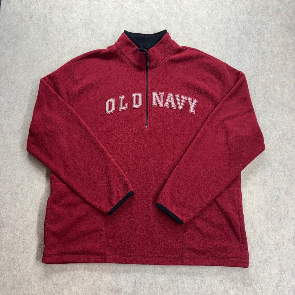Y2K Old Navy Classic Big Spell Out Men XL Red 1/4 Zip Fleece Pullover Sweatshirt